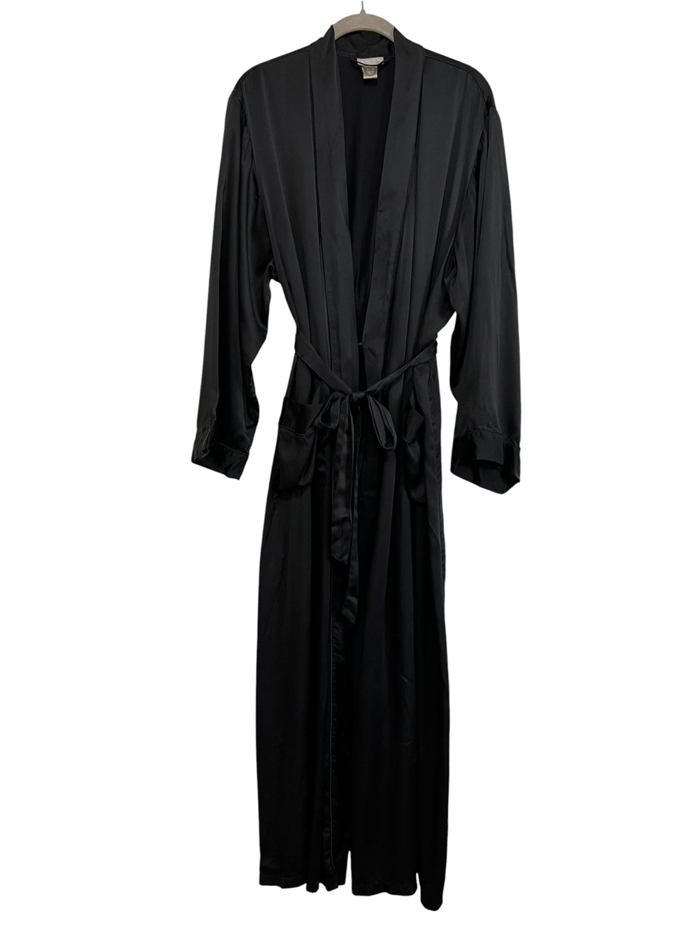 Nordstrom Lingerie Silk Satin Long Robe with Waist Tie Black Size XL/1X Vtg 2003